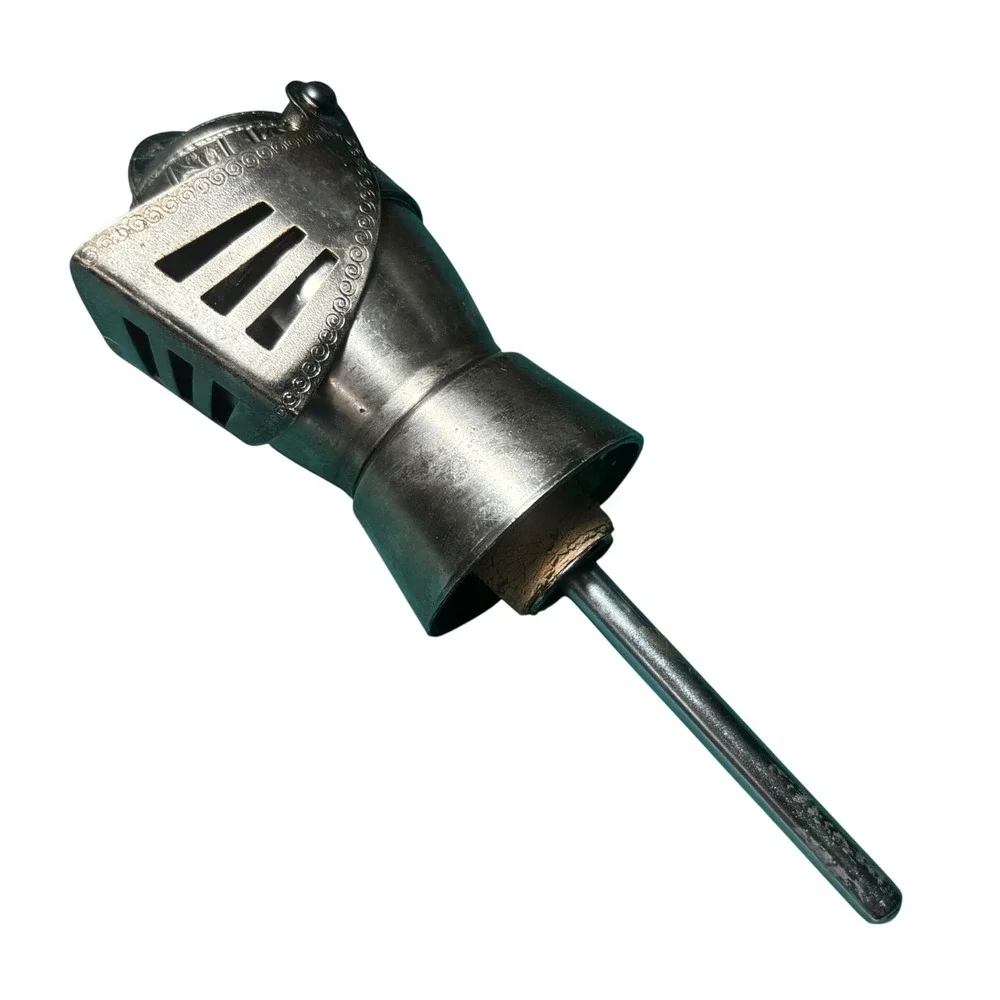 Bottle Pourer Silver Medieval Knight Helmet Movable Visor Embossed Metal Barware